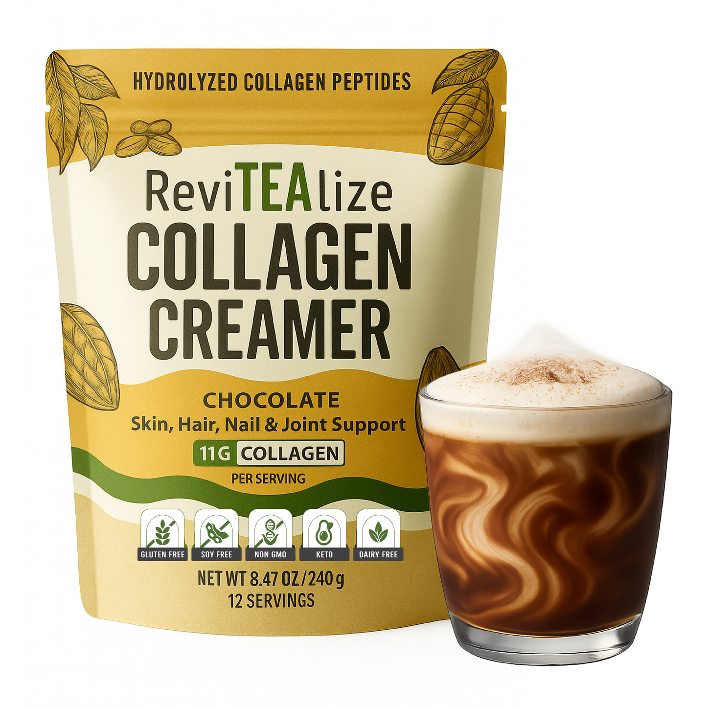 Collagen Creamer for Coffee - Grass Fed Collagen Peptides Powder with MCT Oil for Hair, Skin, Nails & Joint Support