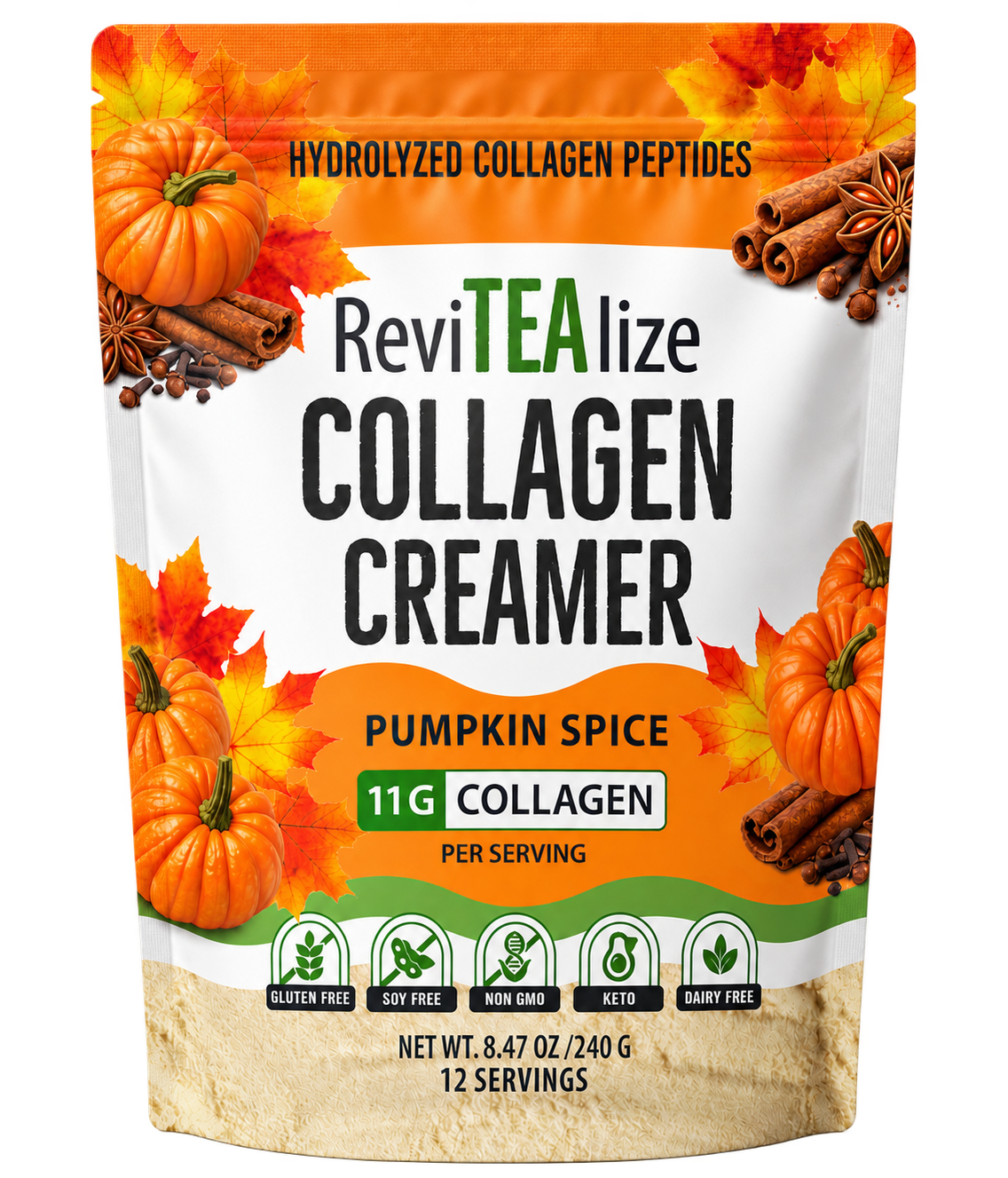Collagen Creamer for Coffee - Grass Fed Collagen Peptides Powder with MCT Oil for Hair, Skin, Nails & Joint Support - PUMPKIN SPICE