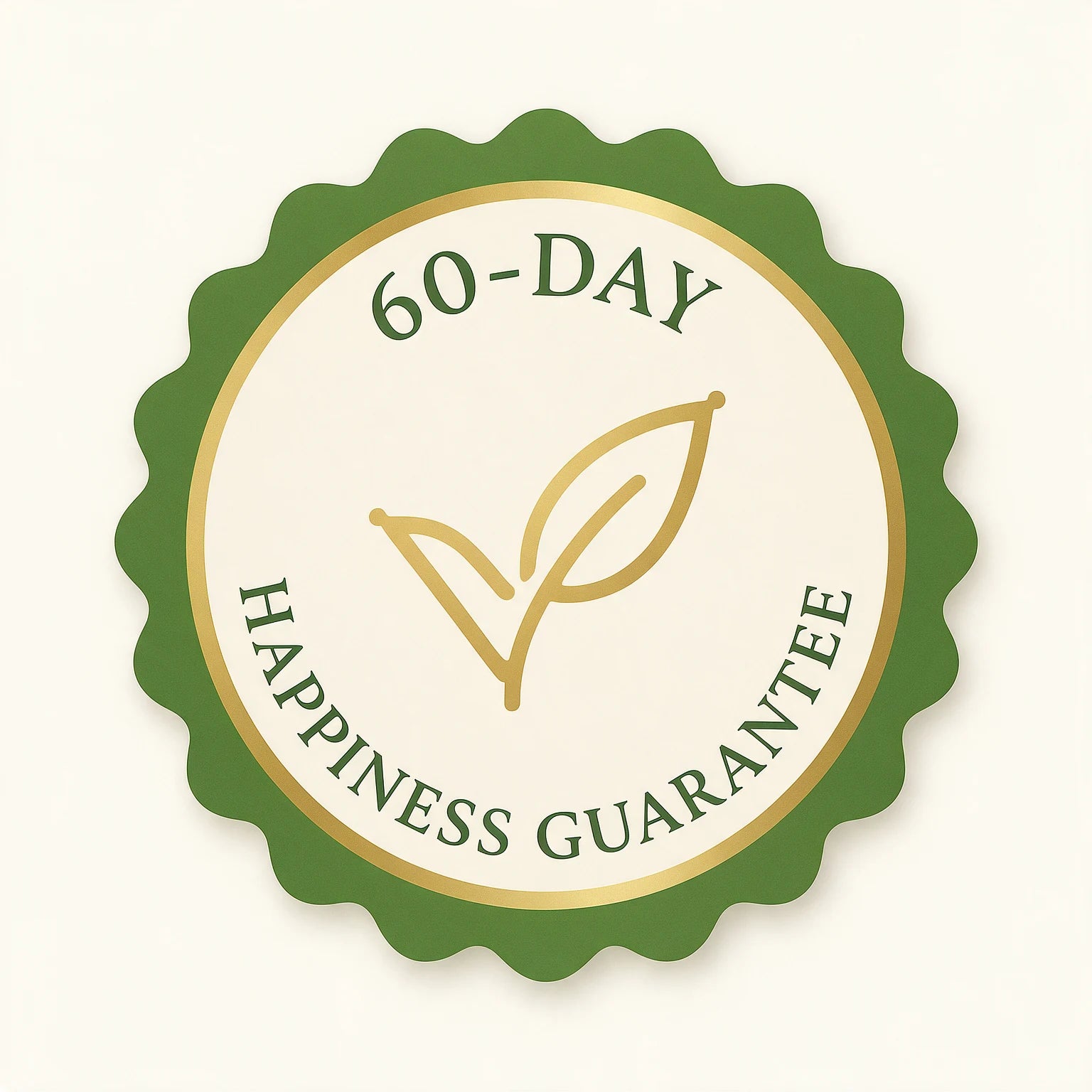 Green and gold 60-Day Happiness Guarantee seal